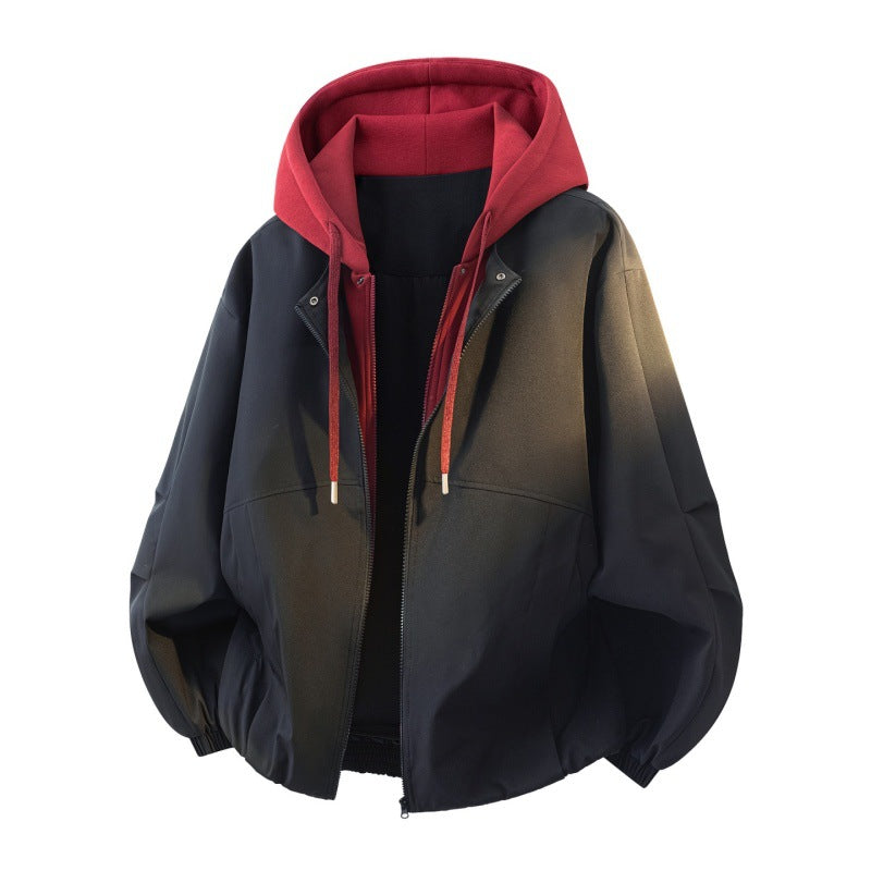 Herren Oversize Lagenlook Bomberjacke mit abgesetzter Kapuzen-Innenjacke und elastischem Saum Echoarchiv