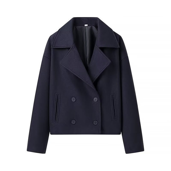Damen Kurzer Boxy-Wollmix-Peacoat mit doppelreihiger Knopfleiste und aufgesetzten Taschen Echo Archiv
