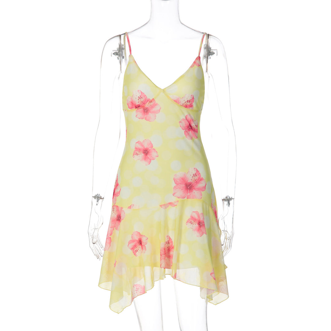 Damen verspieltes Spaghetti-Kleid mit asymmetrischem Saum Echo Archiv