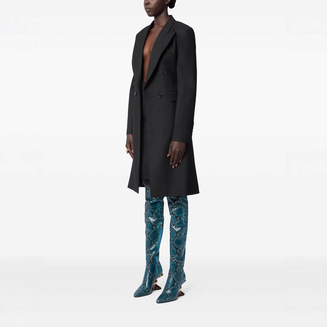 Damen Langblazer im minimalistischen Doppelreiher mit verstärkten Schultern Echoarchiv