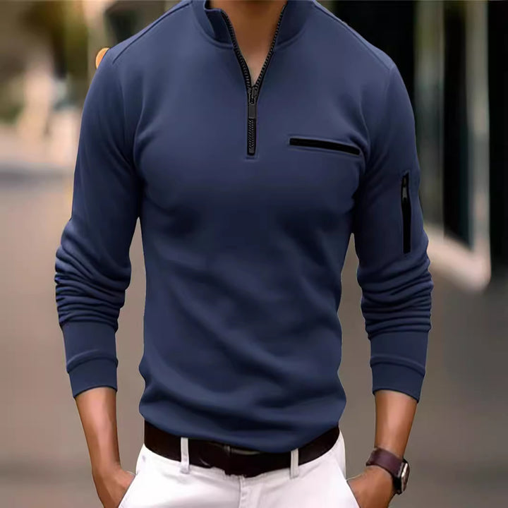 Herren Sweatshirt mit modernem Stehkragen und praktischen Reißverschlusstaschen Echoarchiv
