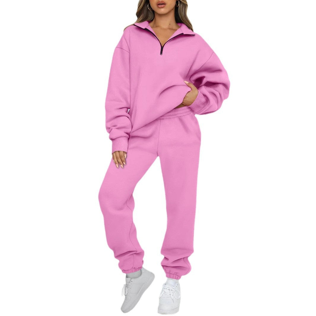 Damen nan Oversize Sweatshirt mit halbem Reißverschluss und Highwaist Jogginghose Set Echo Archiv