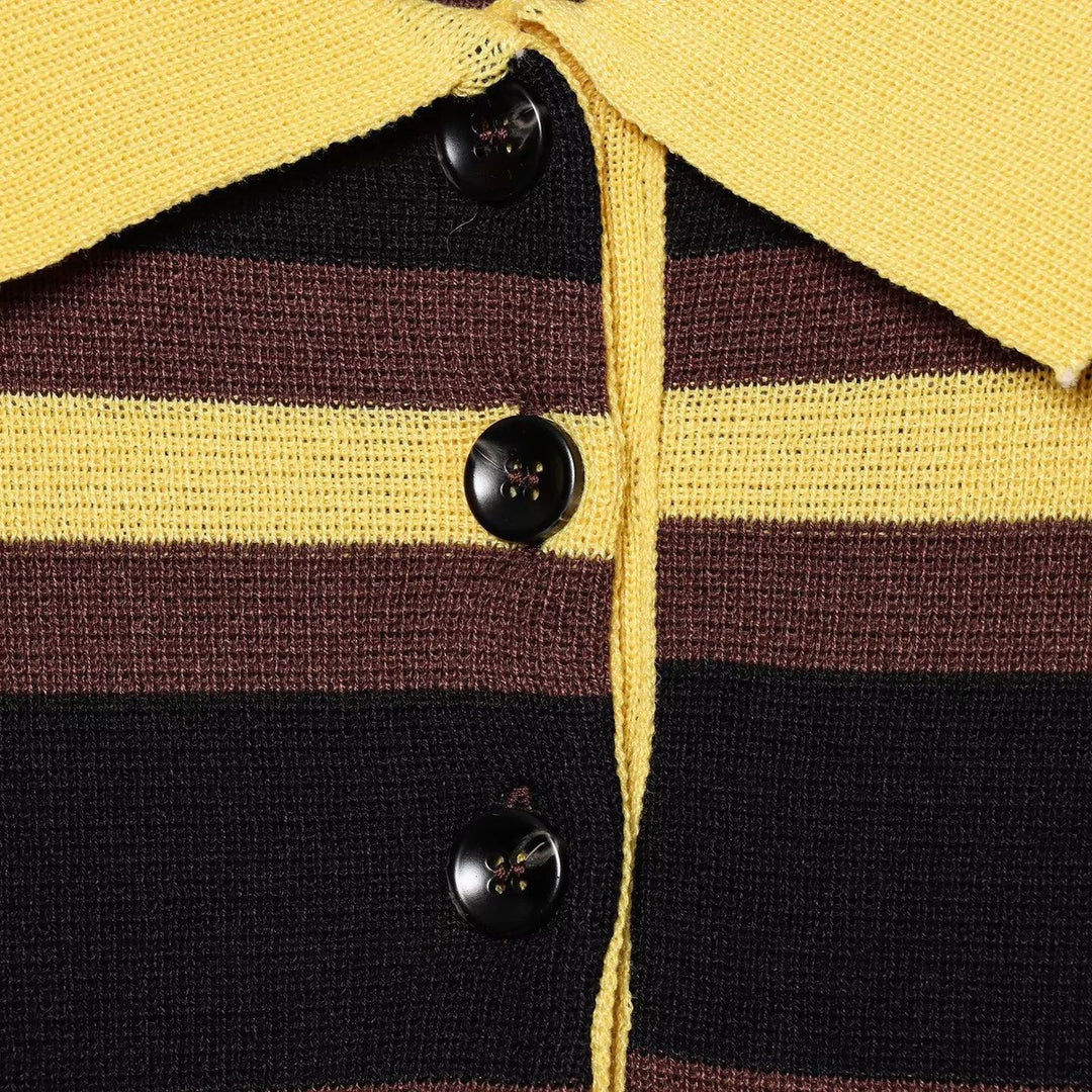 Damen Gestreifter Rugby-Pullover mit Polokragen und Knopfleiste Echoarchiv