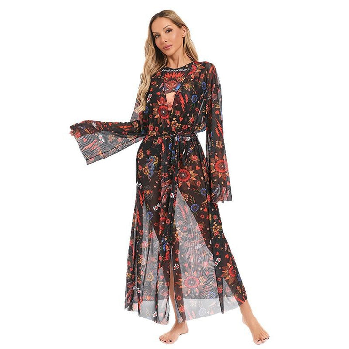 Damen eleganter transparenter Strandkimono mit floralem Design Echo Archiv