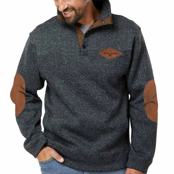 Herren modischer Pullover mit Kontrastkragen und Ellbogenpatches Echoarchiv