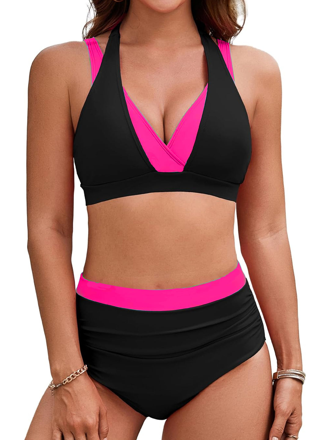 Damen Sportliches Hochbund-Bikini-Set mit asymmetrischem Schnitt Echo Archiv