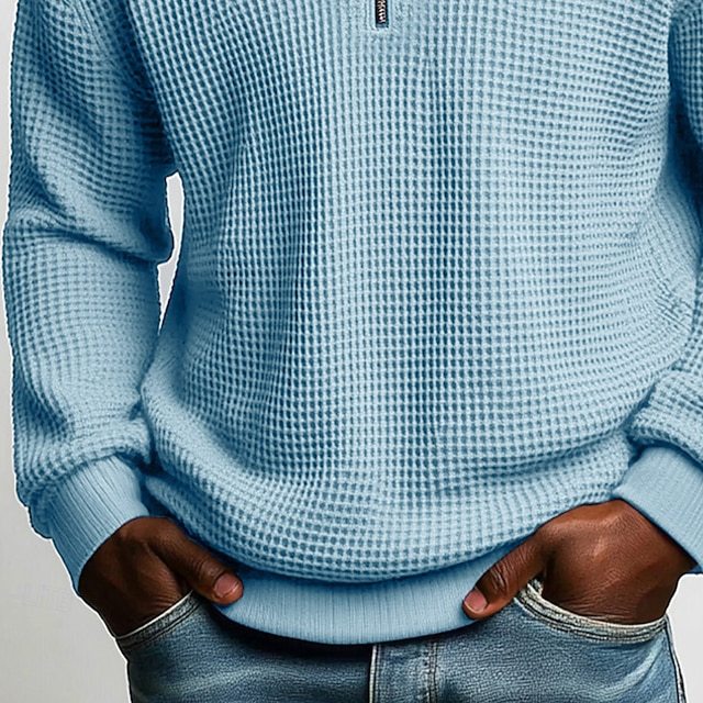 Herren nan strukturierter Waffelstrick-Pullover mit Polokragen und kurzem Reißverschluss Echo Archiv