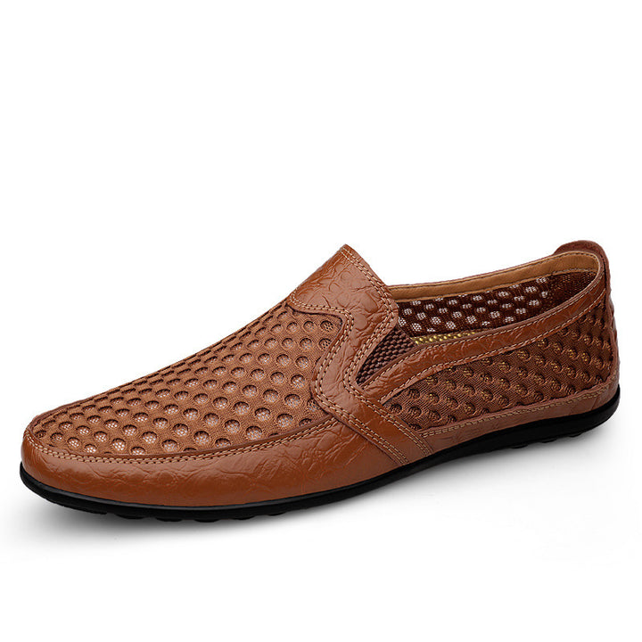 Herren Atmungsaktiver Lochleder-Slipper im Mokassin-Stil mit flexibler Gummisohle – Tavélo