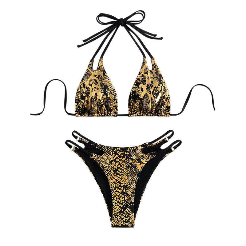 Damen Triangel-Bikini mit außergewöhnlichem Schlangenleder-Design und eleganten Riemen Echo Archiv
