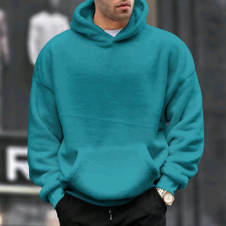 Herren Kuscheliger Oversize Kapuzenpullover aus Teddy-Fleece mit Kängurutasche – Cavarno
