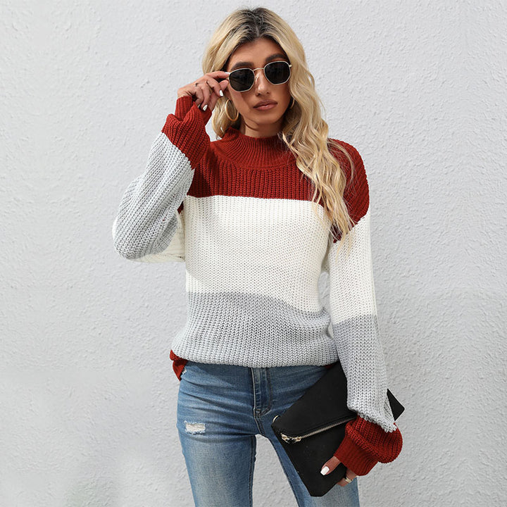 Damen Strickpullover mit Blockstreifen und Stehkragen Echoarchiv