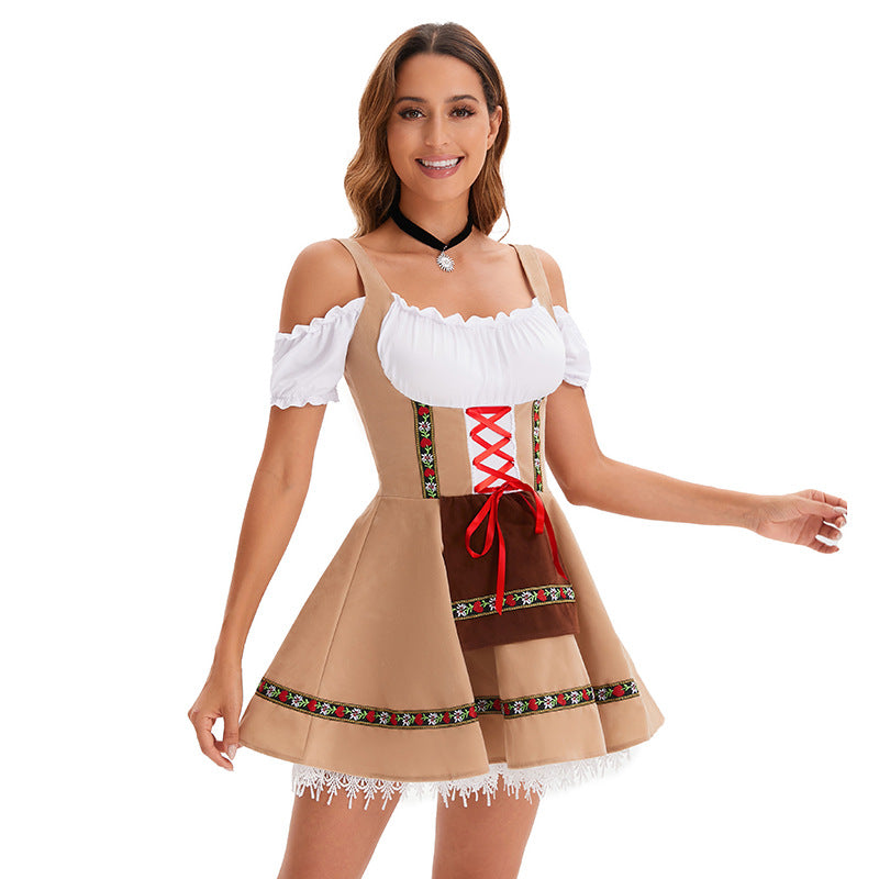 Damen nan traditionelles Oktoberfest Dirndl Minikleid mit Schnürung und abnehmbarer Schürze Echo Archiv