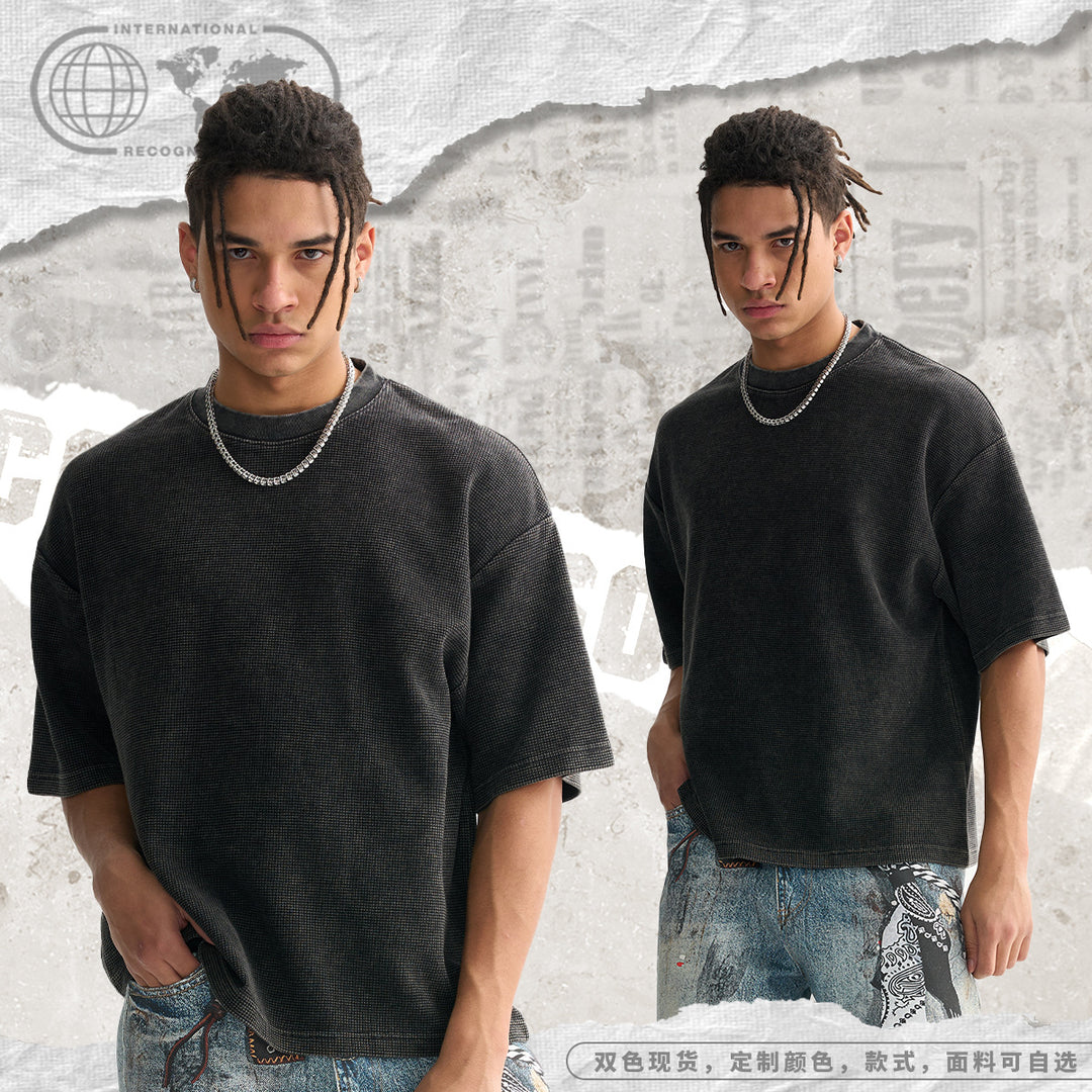 Herren Oversize Waffle-Struktur T-Shirt mit kurzem Arm und geripptem Rundhals Echo Archiv