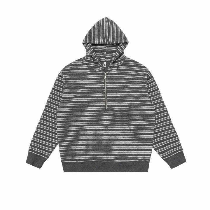 Unisex Gestreiftes Kapuzensweatshirt mit halbem Reißverschluss und Kängurutasche Echoarchiv