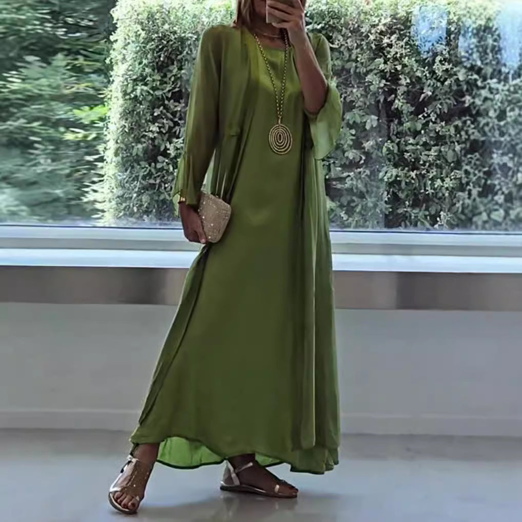Damen nan elegante Lagen-Abendrobe mit gefüttertem Innenkleid, transparentem Chiffon-Überwurf und taillenverstellbaren Bändern Echo Archiv