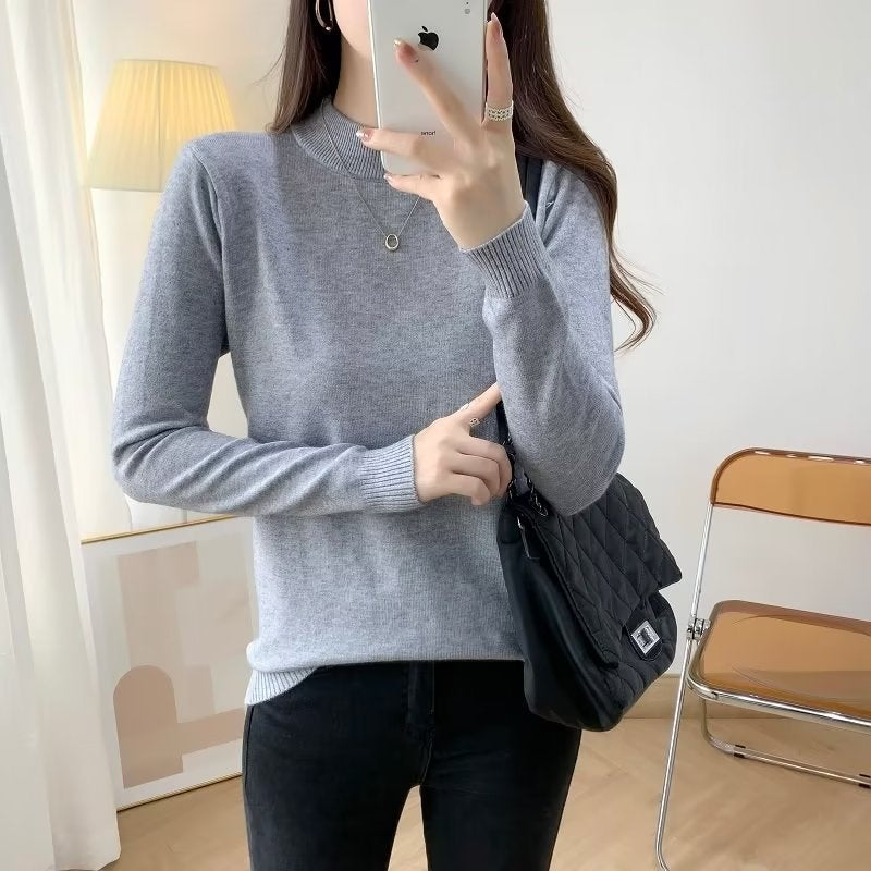 Damen Feiner Langarm-Feinstrickpullover mit schmalem Stehkragen und gerippten Bündchen Echoarchiv