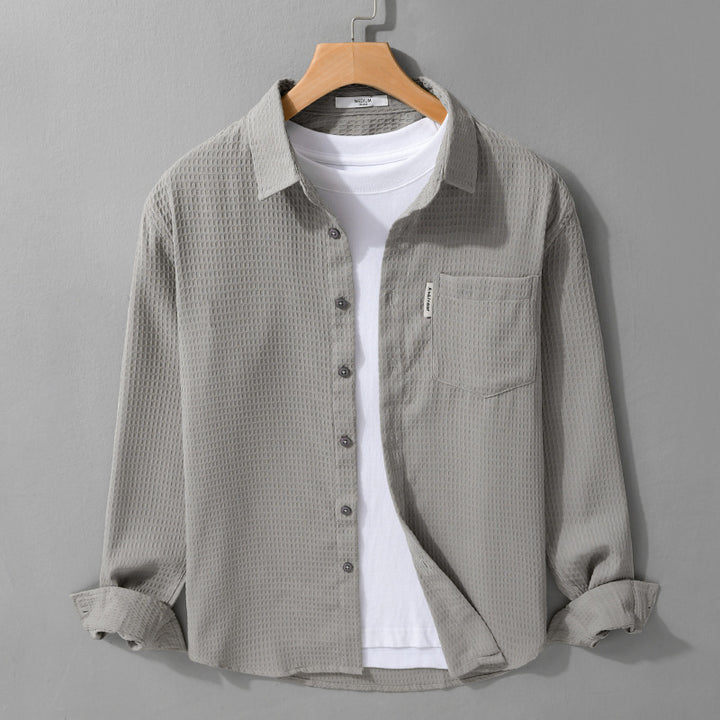 Herren Leichtes Waffelstruktur-Hemd aus Baumwollmix mit Overshirt-Schnitt und Brusttasche Echoarchiv