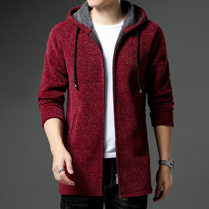Herren nan urbaner Kapuzen-Strickmantel mit Teddyfutter, verdecktem Reißverschluss und seitlichen Eingrifftaschen Echo Archiv