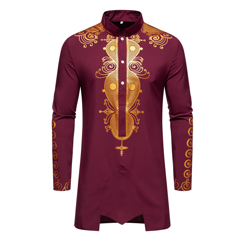 Herren Lange Tunika mit Stehkragen und goldverziertem Ornament Echo Archiv