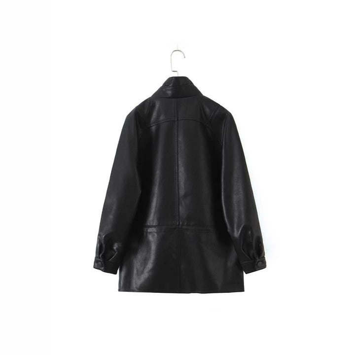Damen Oversized Kunstlederjacke mit hohem Stehkragen und doppelreihiger Knopfleiste Echo Archiv