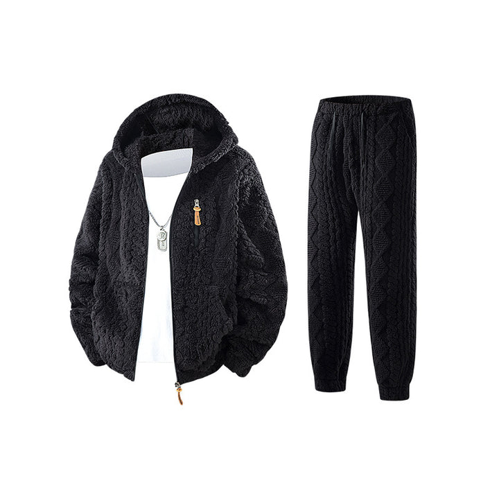 Herren Kuscheliges Sherpa-Fleece Set mit Kapuzenjacke und Strick‑Optik Jogginghose Echo Archiv