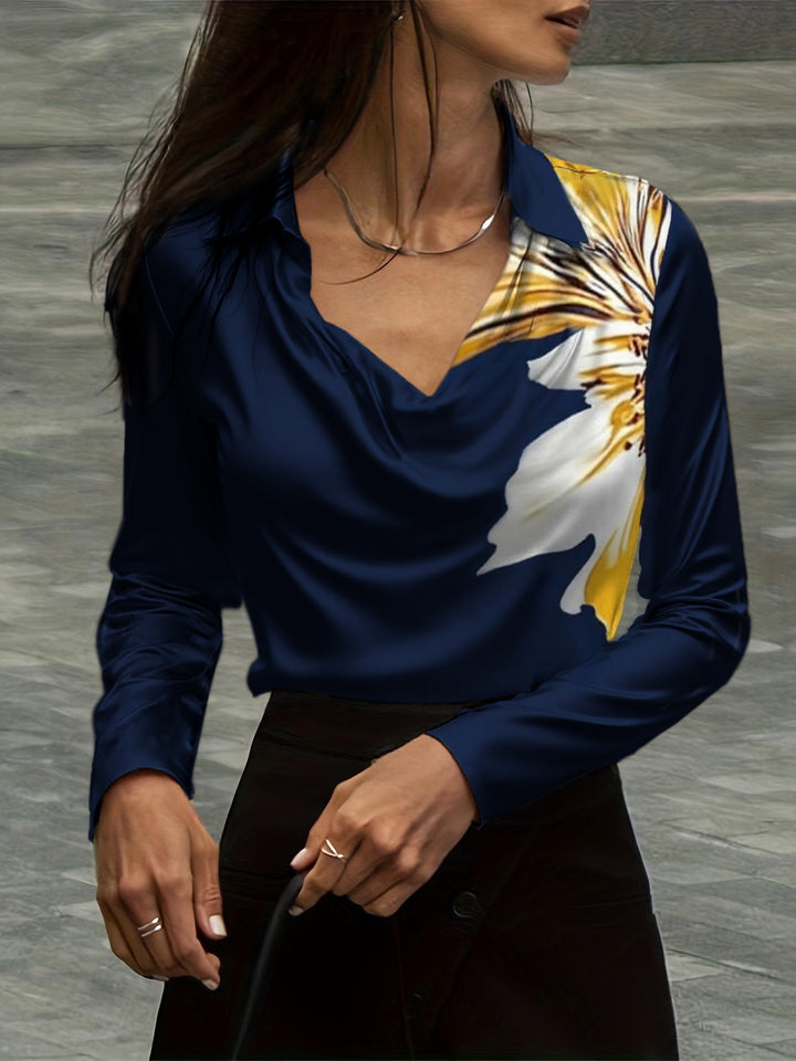 Damen Satinbluse mit Wasserfallkragen und Hemdkragen Echoarchiv