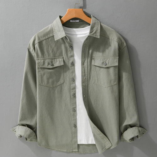 Herren Twill-Overshirt im Worker-Stil mit doppelten Brustklappen und Relaxed-Fit Echoarchiv