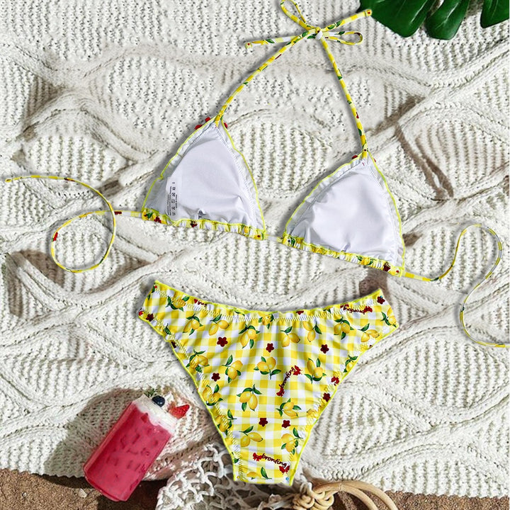 Damen Triangel Bikini mit frischem Karomuster und kontrastierenden Schleifen Echo Archiv