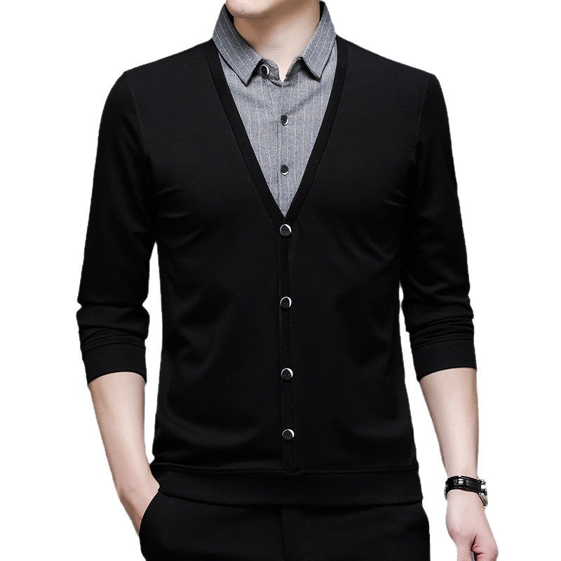Herren modischer V-Pullover mit integriertem Hemdkragen Echoarchiv