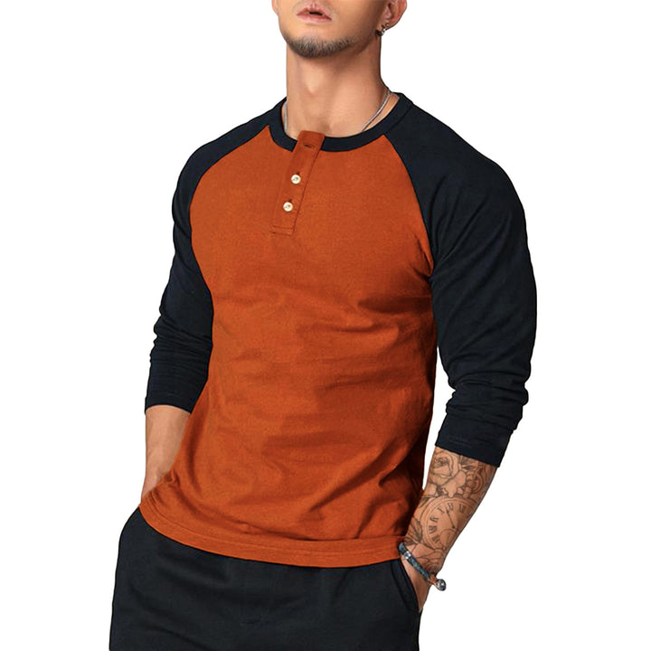 Herren Lässiges Langarm Henley-Shirt mit Kontrastärmeln Echo Archiv