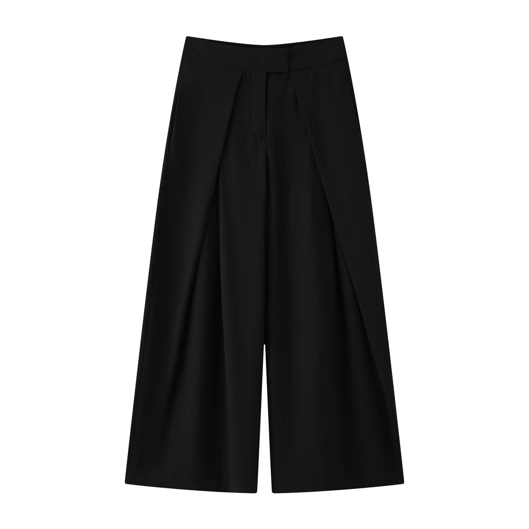 Damen 400+ weite Culotte‑Hose mit hoher Taille, verdeckter Knopfblende und vorderen Überlappungs‑Schlitzen Echo Archiv