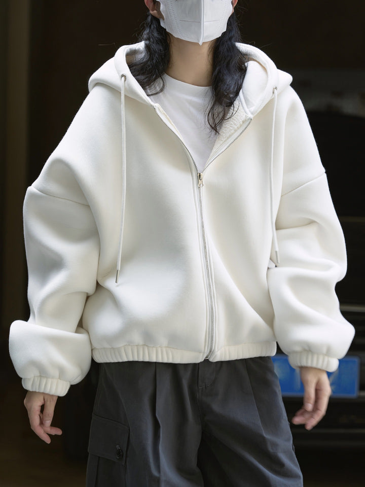 Damen Oversized Kapuzen-Zipjacke mit Teddyfutter und elastischem Saum Echoarchiv