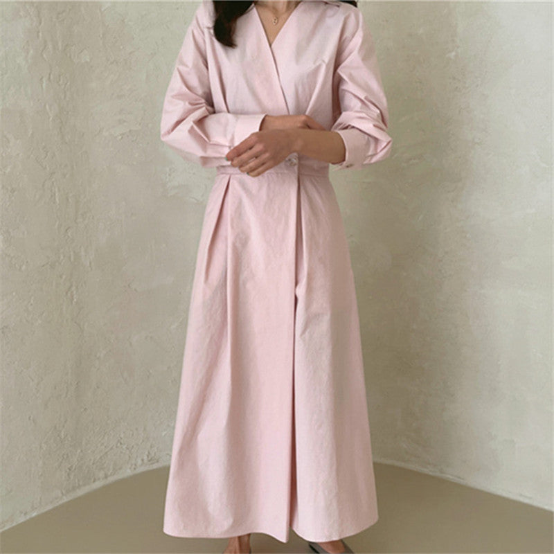 Damen Wickel-Hemdkleid mit tailliertem Bund, Kellerfalten und Eingrifftaschen – Valéora