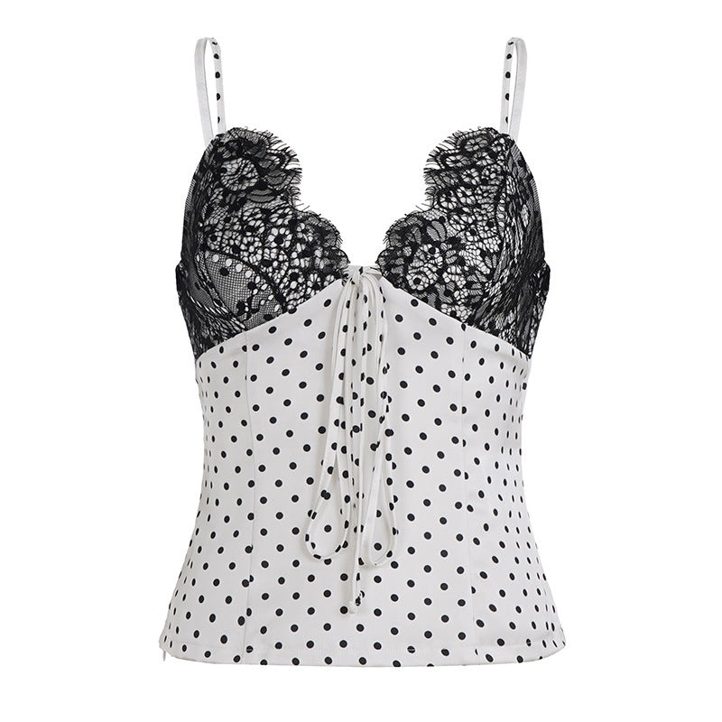 Damen Sexy Spitzen-Trägertop mit gepunktetem Design Echo Archiv