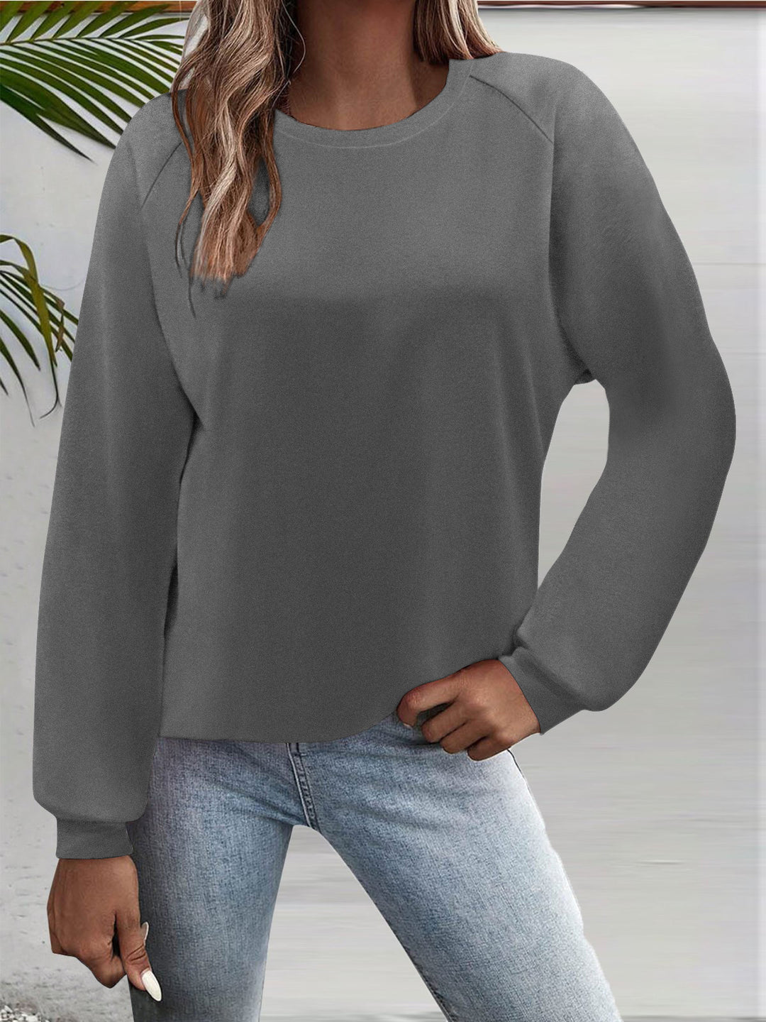 Damen Freizeit Rundhalsausschnitt Sweatshirt mit Raglanärmeln und elastischen Bündchen Echoarchiv
