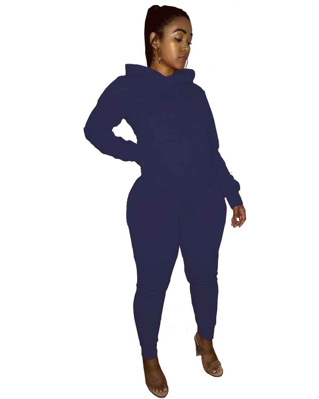 Damen tailliertes Hoodie- und Jogginghose-Set mit Kängurutasche, hohem Komfortbund und gerippten Knöchelbündchen – Auréline