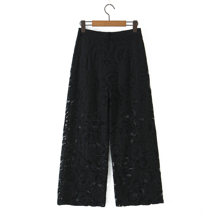Damen hochtaillierte Spitzenslouchhose mit durchgehendem Futter, weitem Bein und Bund mit Gürtelschlaufen – Avélisse