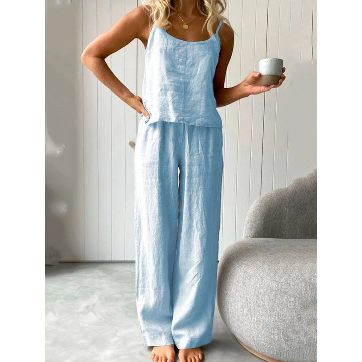 Damen lässiges Leinen-Set mit Trägershirt und weiten Hosen Echo Archiv
