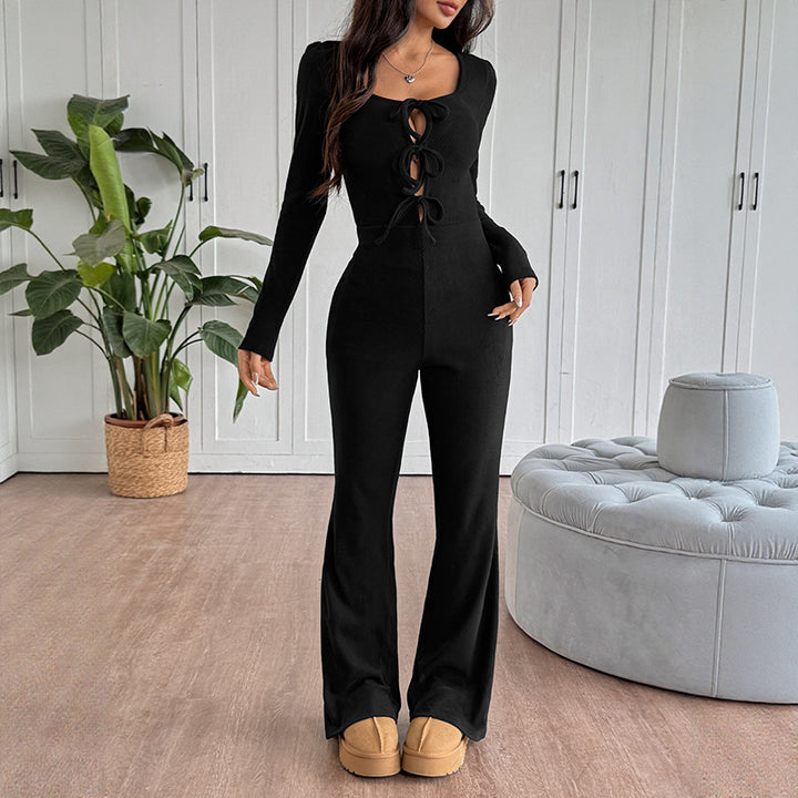 Damen Mode Jumpsuit mit langen Ärmeln und Schnürdetails Echo Archiv