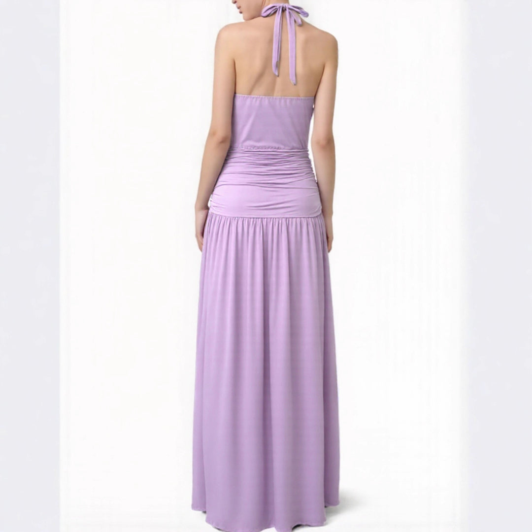 Damen Elegantes Halsnaht-Maxikleid mit seitlichem Schlitz Echo Archiv