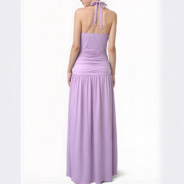 Damen Elegantes Halsnaht-Maxikleid mit seitlichem Schlitz Echo Archiv