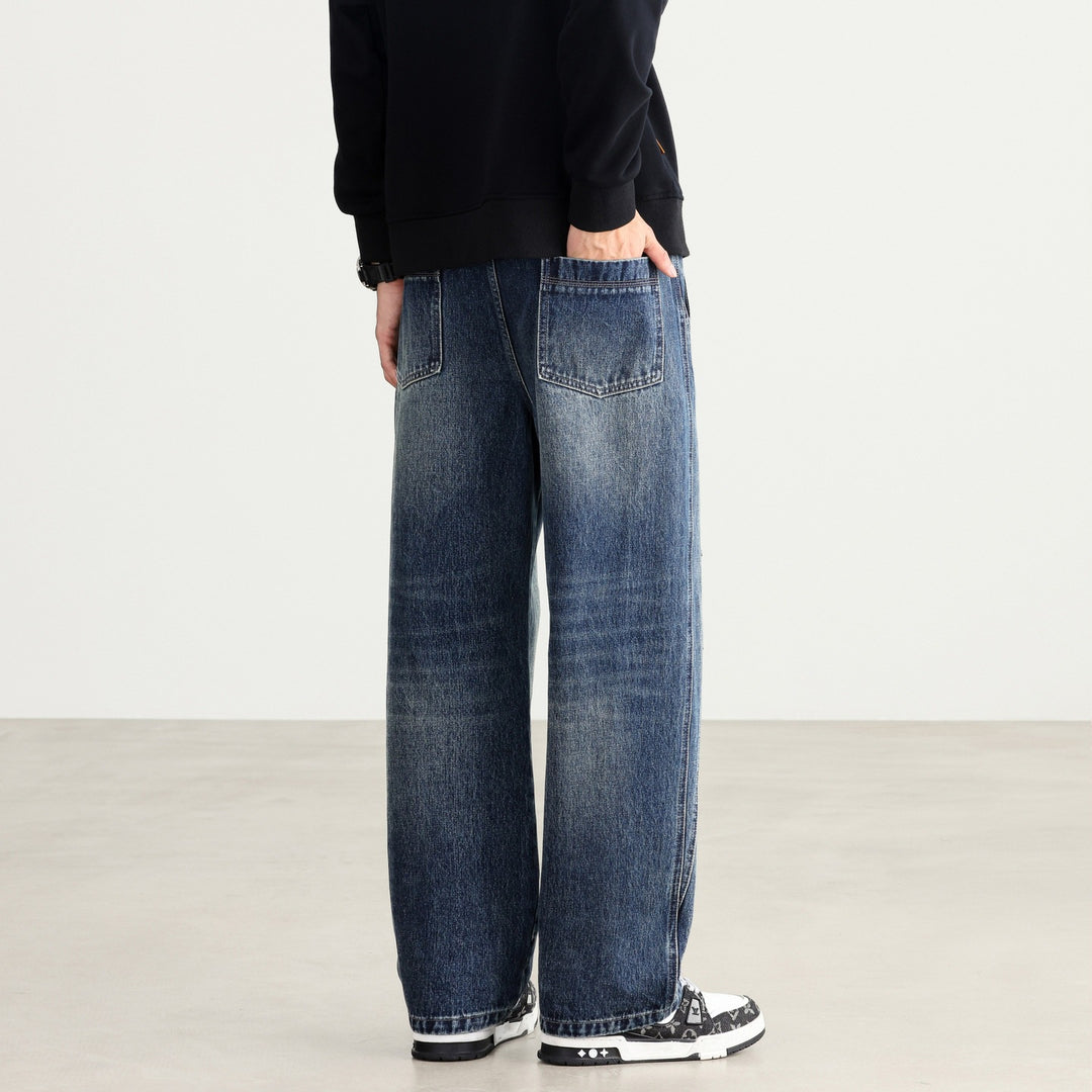 Herren Weite Denim-Hose mit Tunnelzugbund, Paneelnähten und Used-Waschung Echo Archiv