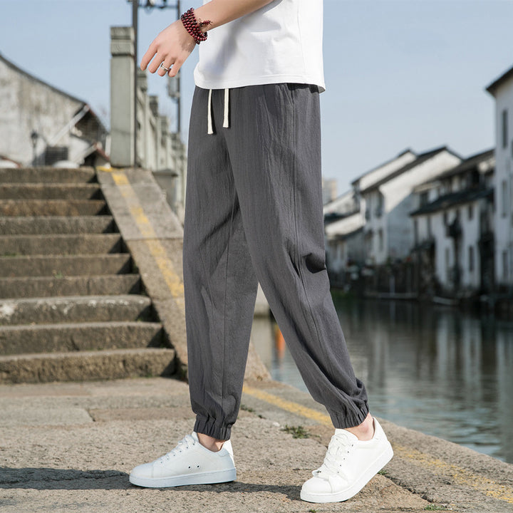 Herren nan tapered Leinen-Baumwoll-Jogger mit Kordelzug, elastischem Knöchelbündchen und schlanker Silhouette Echo Archiv