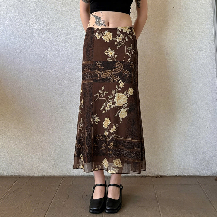 Damen Maxi-Rock mit floralem Design und transparenter Chiffon-Überlage Echo Archiv