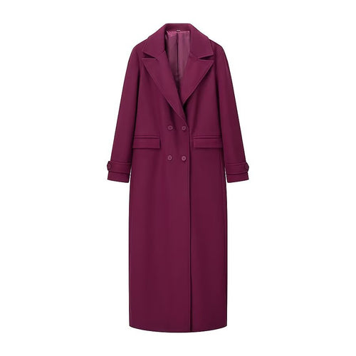 Damen extra langer Mantel mit klarer Silhouette, Doppelreiher und Manschettenriegel – Montévia