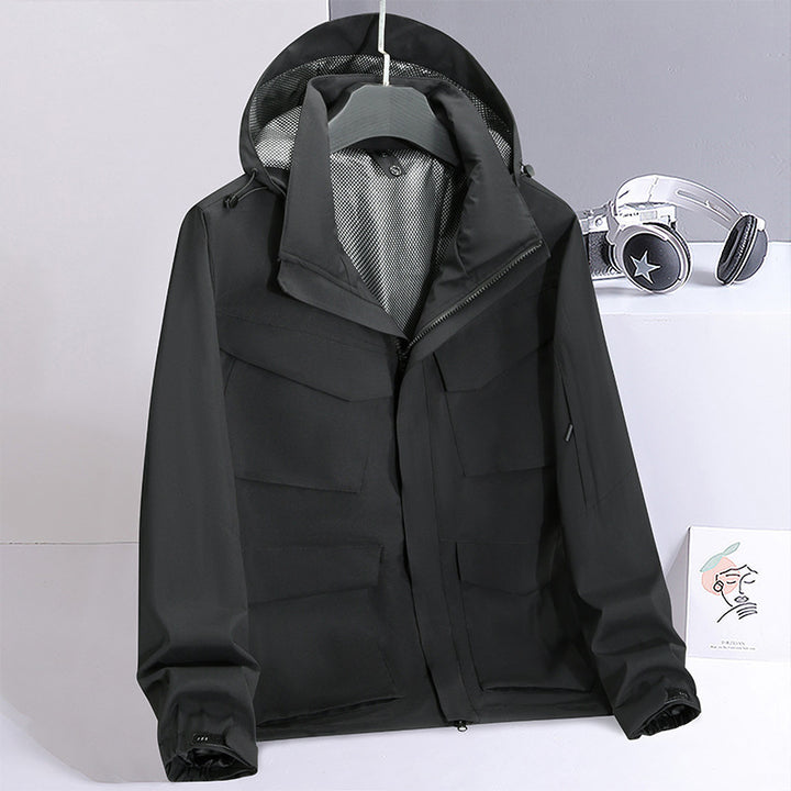 Herren Wasserabweisende Field-Utility-Jacke mit Kapuze und Mehrfach-Taschen Echo Archiv
