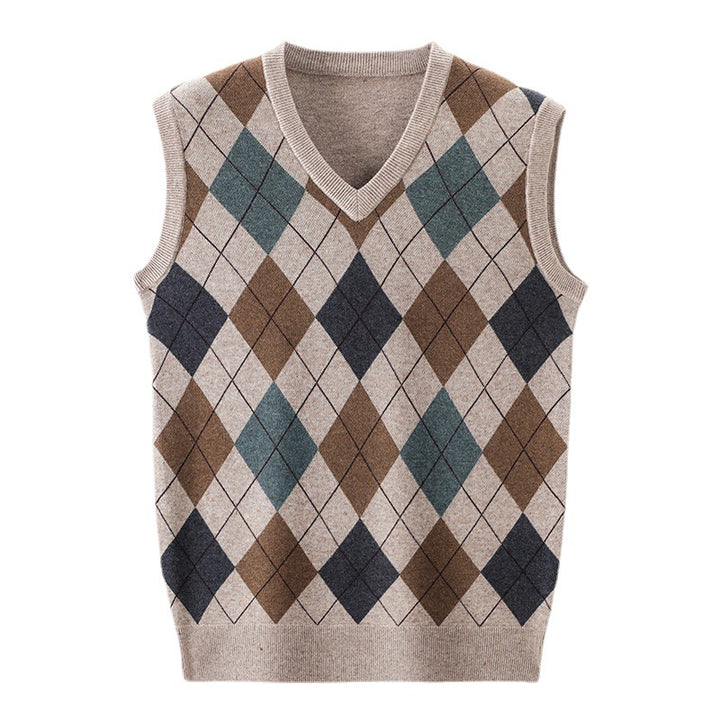 Herren V-Ausschnitt Strickpullover mit Rautenmuster Echoarchiv