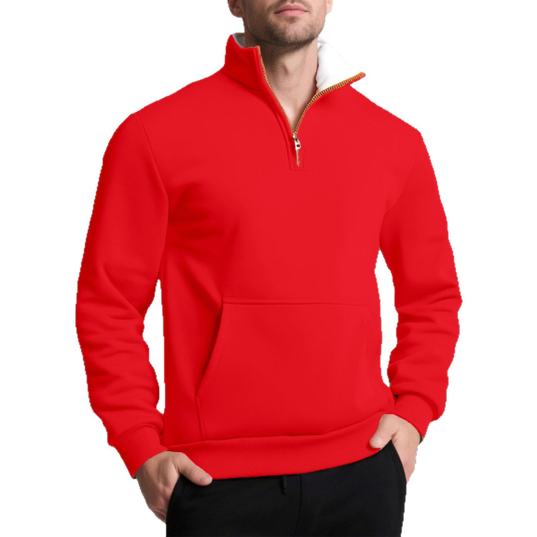 Herren sportlicher Sweatpullover mit innovativem Kragen und praktischer Kängurutasche Echoarchiv
