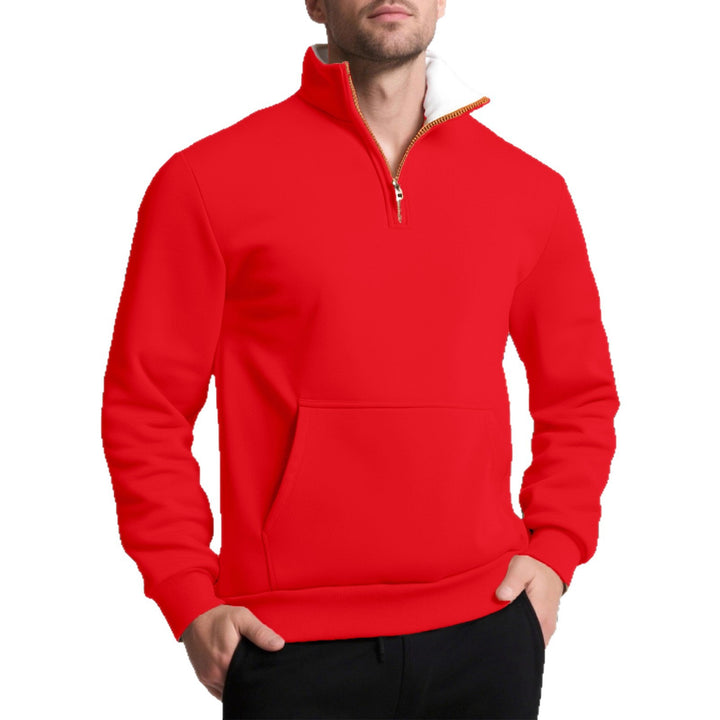 Herren sportlicher Sweatpullover mit innovativem Kragen und praktischer Kängurutasche Echoarchiv