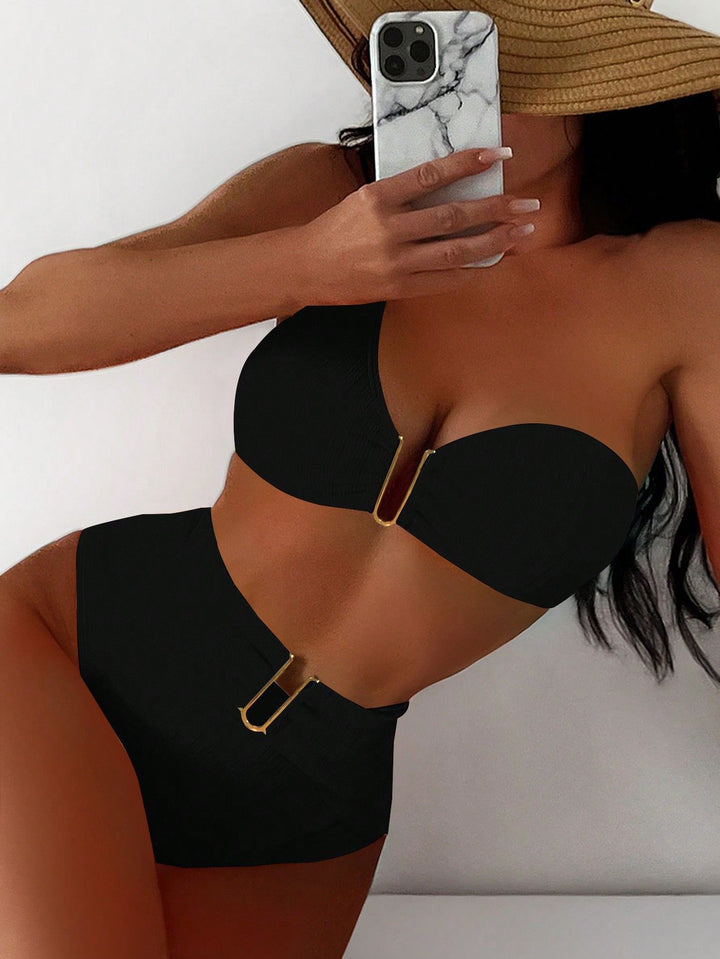 Damen Triangel-Bikini mit gepolstertem Oberteil und hohem Taillen-Slip Echo Archiv